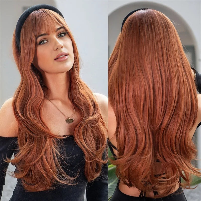 New wig for women long curly hair with bangs shaved face big waves synthetic fiber high temperature silk full head cover